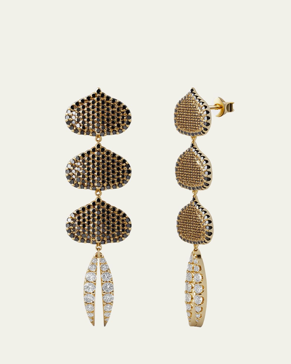 KAMAL Triple Eye Adore Lotus Black and White Diamond Earrings