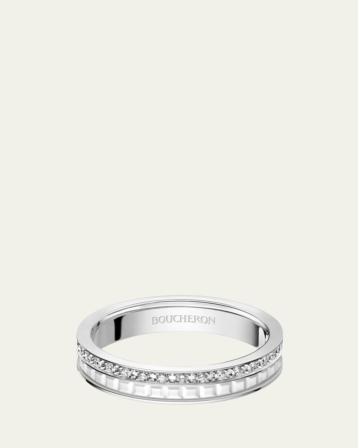 Boucheron Quatre Double White Edition Wedding Band in 18K White Gold, White Ceramic and Diamonds