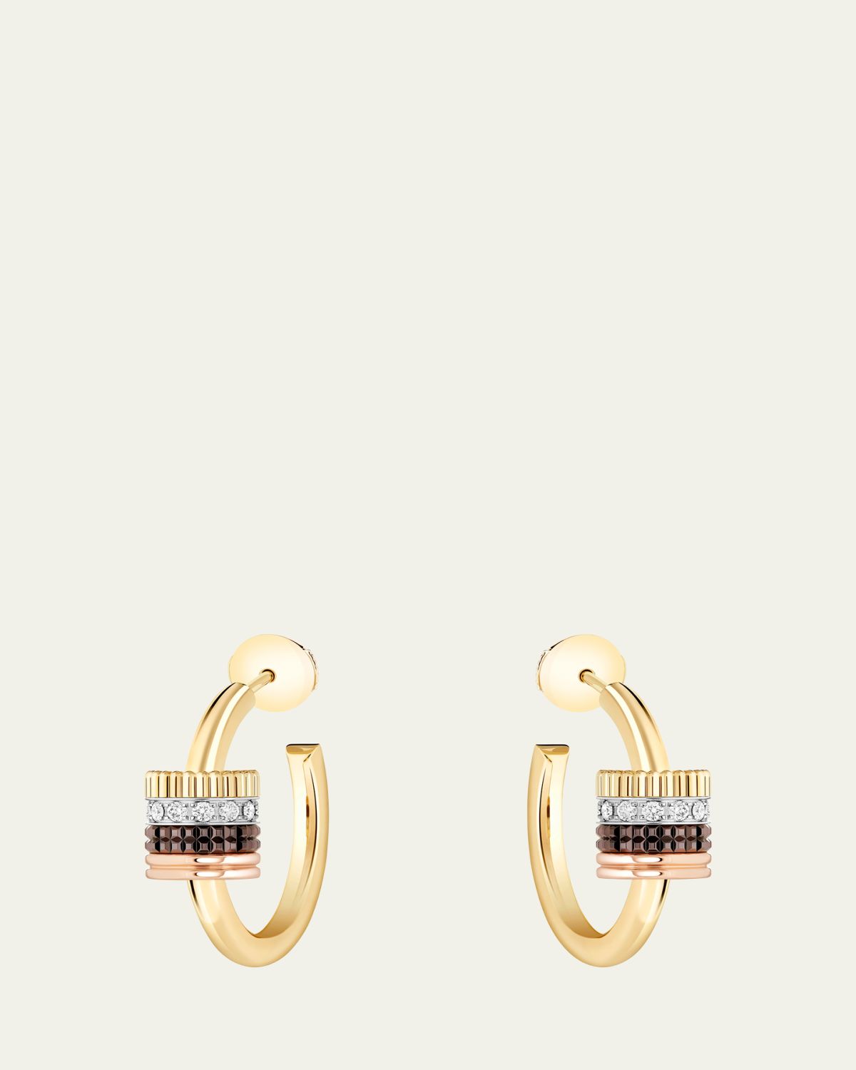 Boucheron Quatre Classique 18K Tricolor Gold Earrings with Brown PVD and White Diamonds