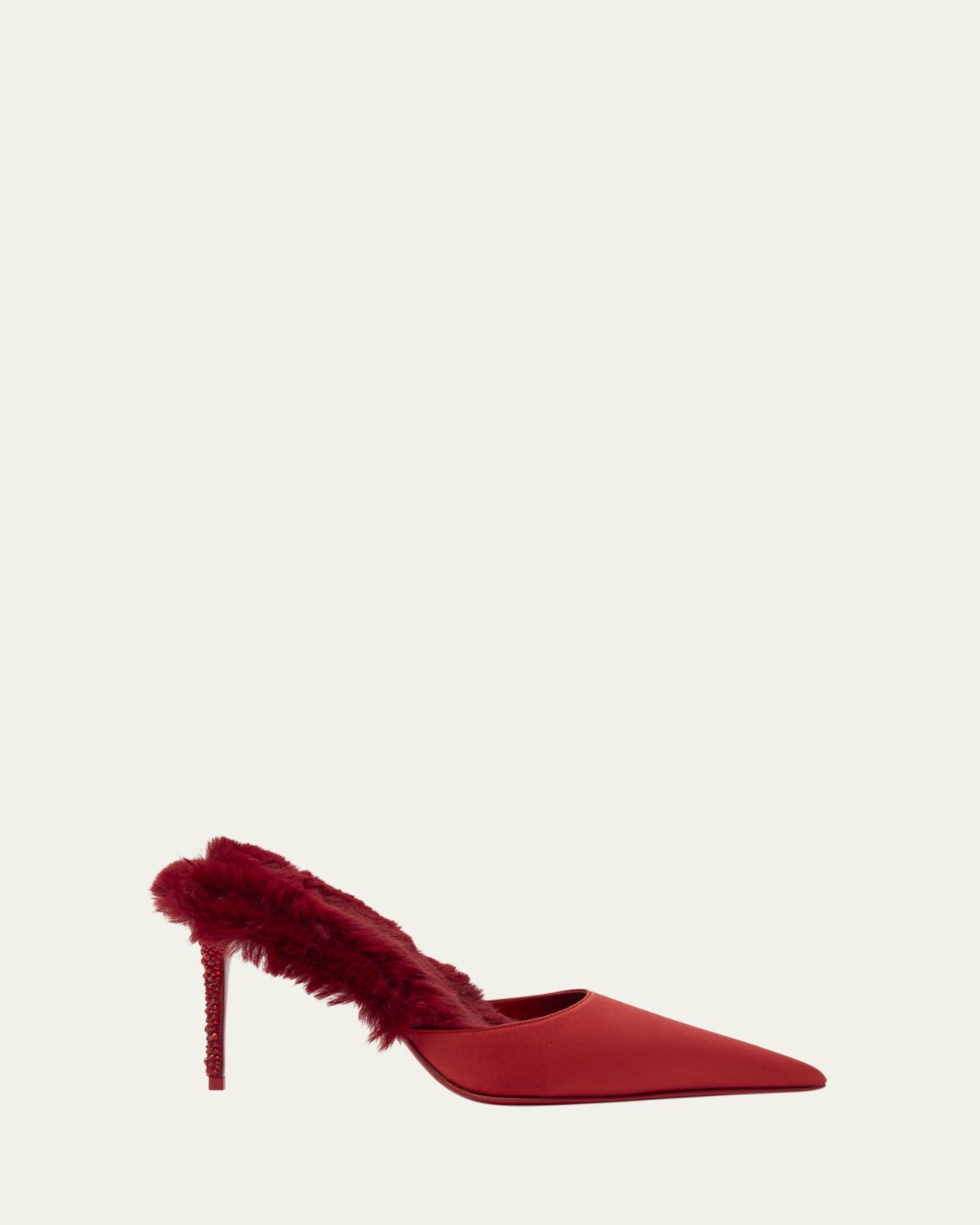 Christian Louboutin KM Faux Fur Satin Mule Pumps