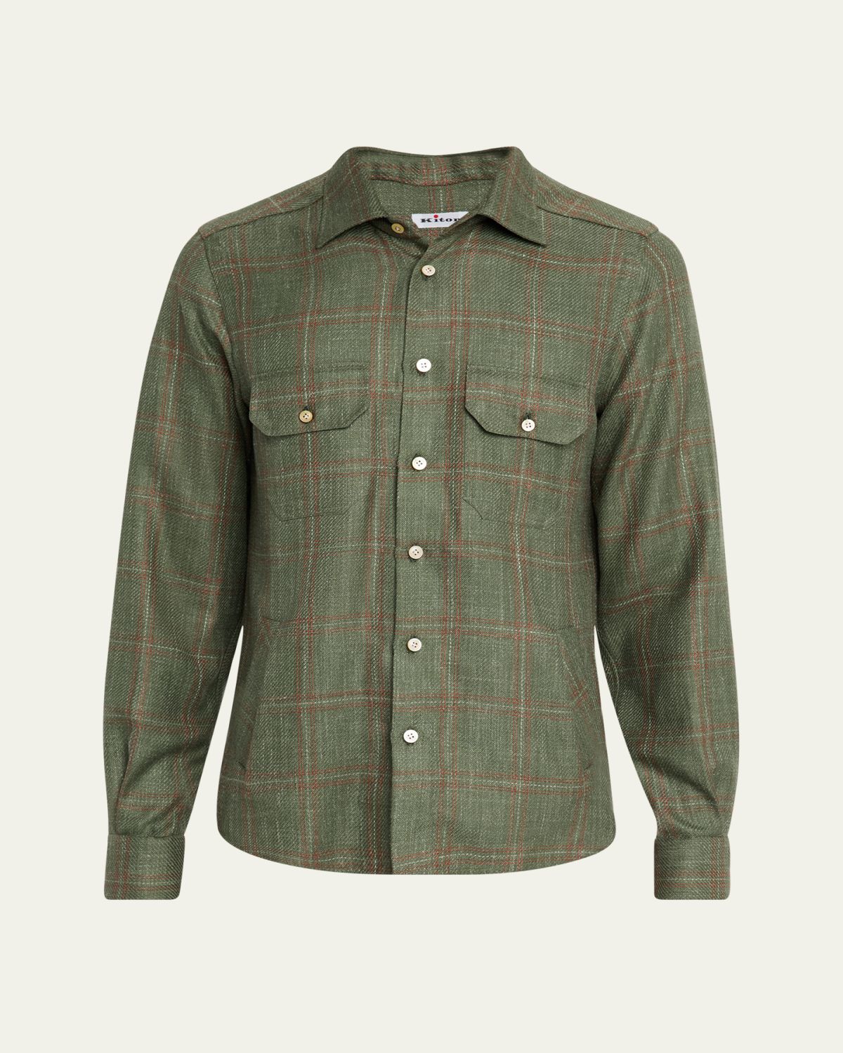 Kiton Men's Maxi-Plaid Cashmere Blend Overshirt