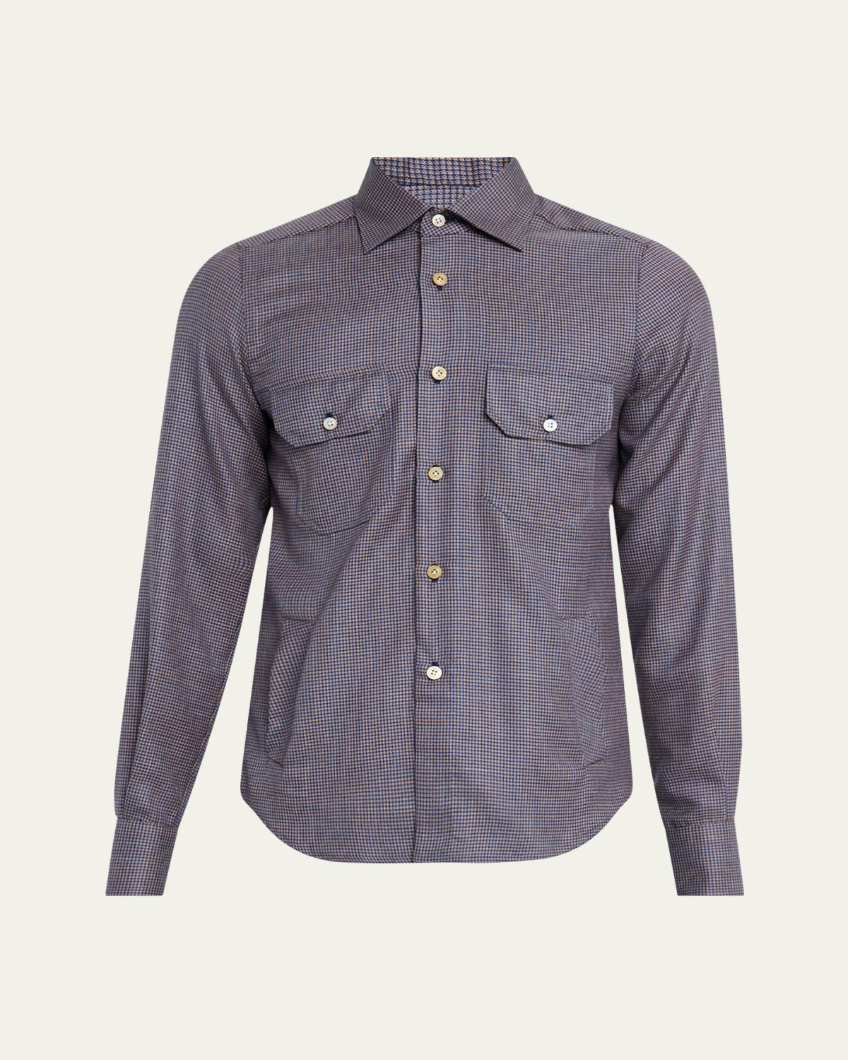 Kiton Men's Cashmere Blend Micro-Check Overshirt