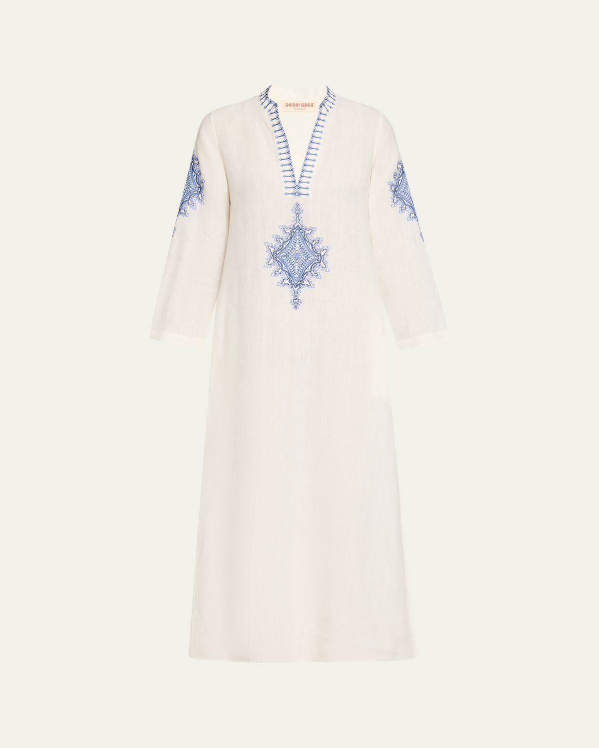 EMPORIO SIRENUSE Jenna Astragal Embroidered Linen Midi Dress