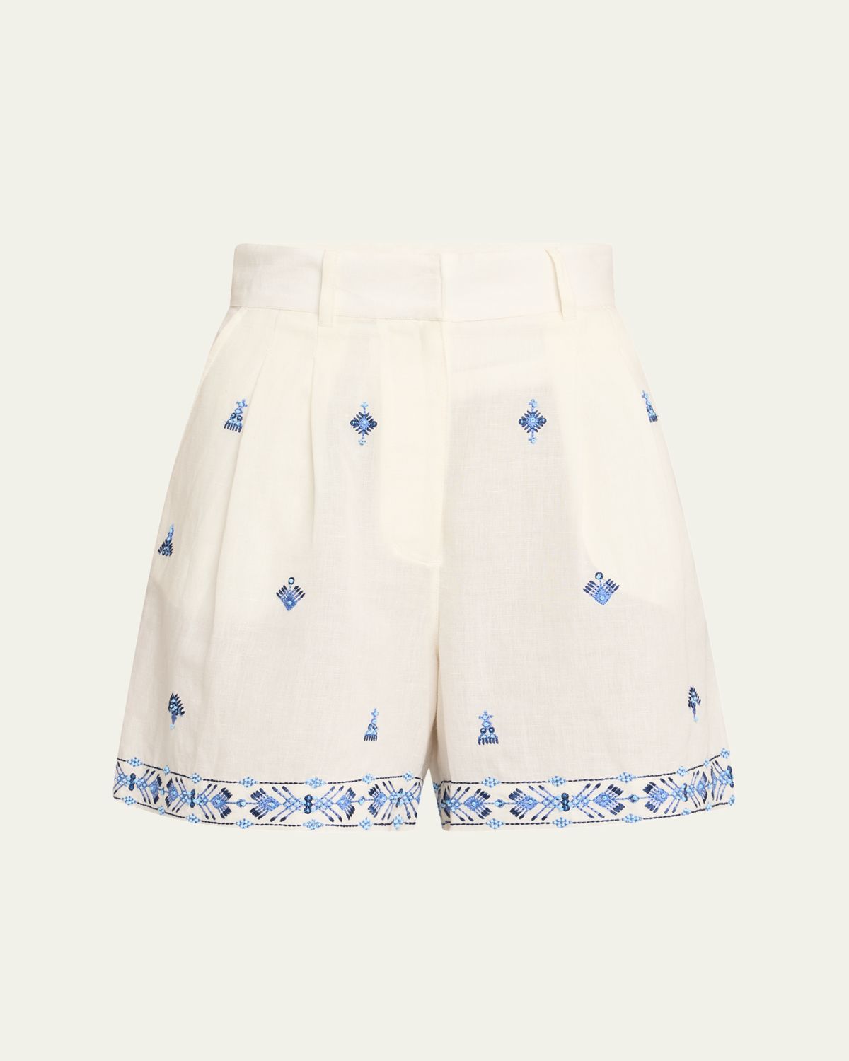 EMPORIO SIRENUSE Beatrice Astragal Embroidered Linen Shorts
