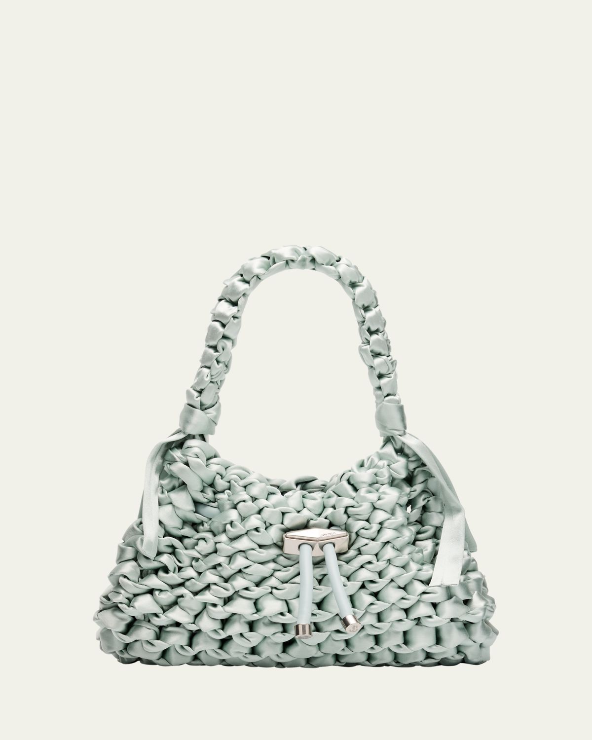 Jimmy Choo Cinch Small Woven Satin Top-Handle Bag