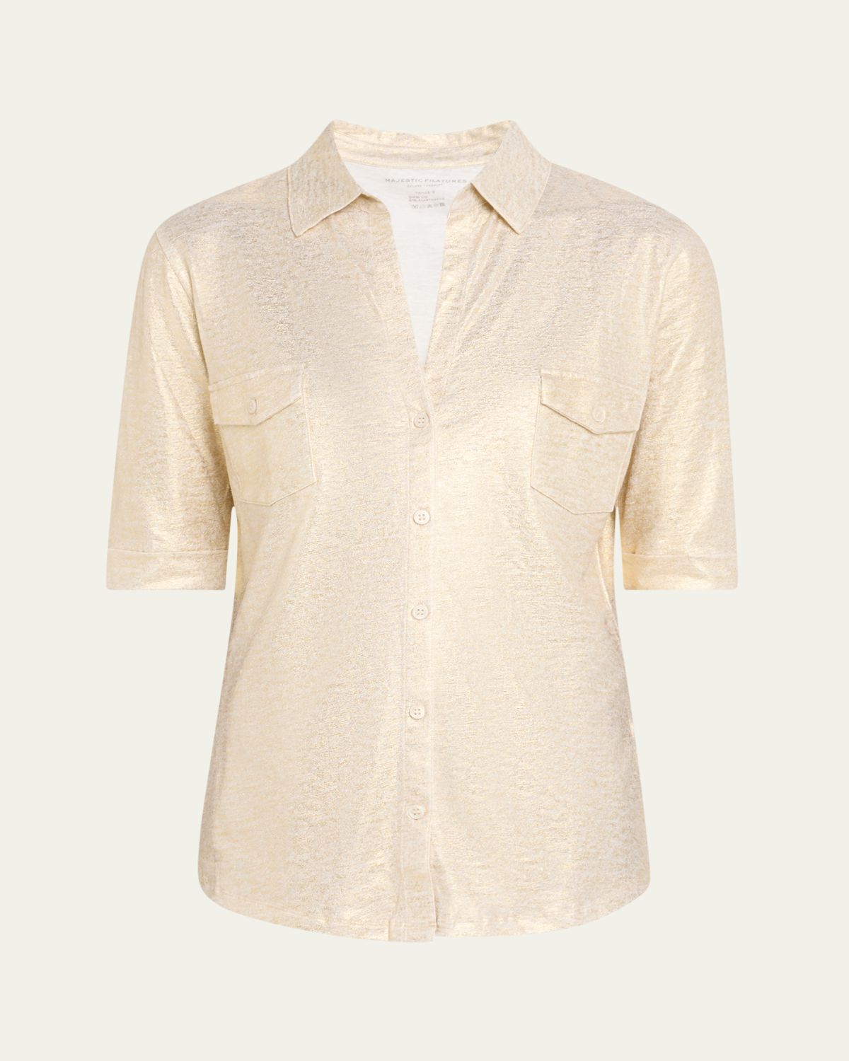 Majestic Filatures Button-Down Metallic Stretch Linen Shirt