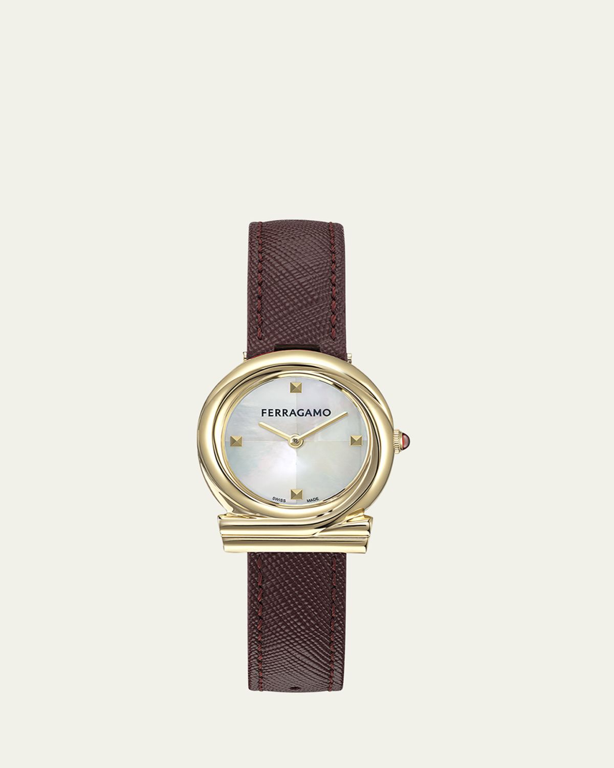 Ferragamo Gancini Twisted 28MM IP Yellow Gold Mother of Pearl Watch