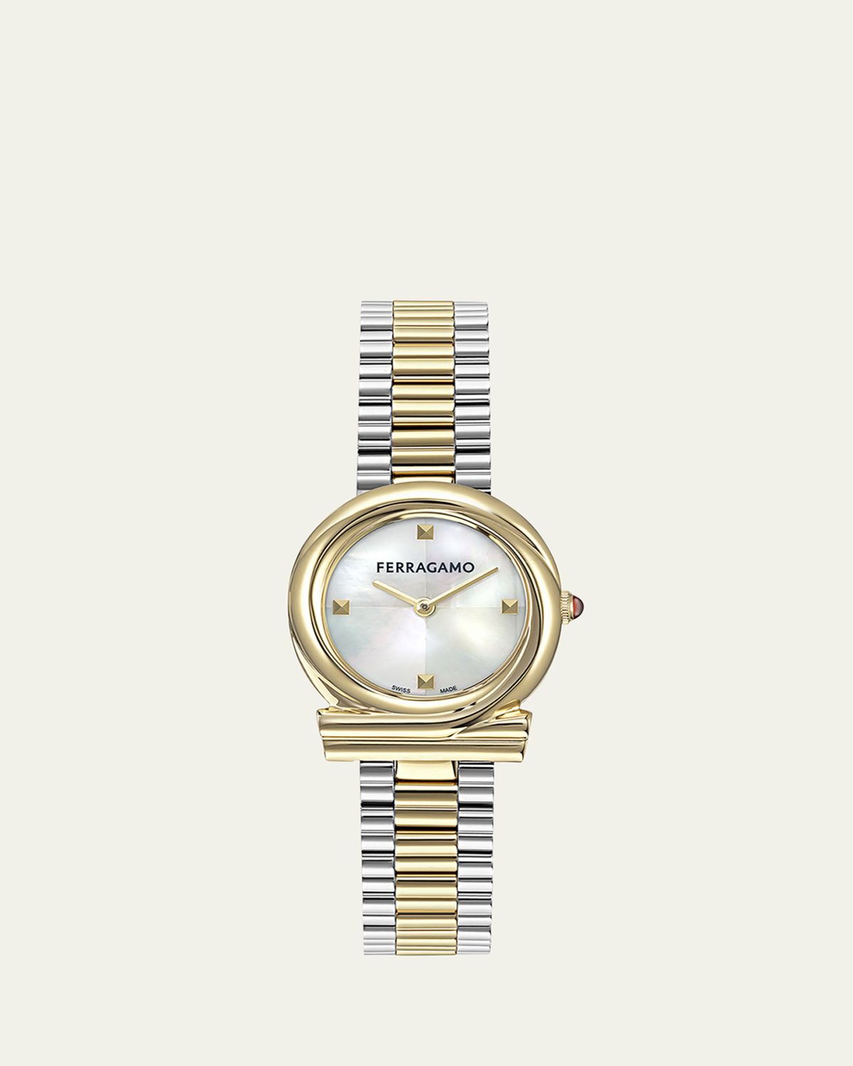 Ferragamo Gancini Twisted 28MM Two Tone Mother of Pearl Watch
