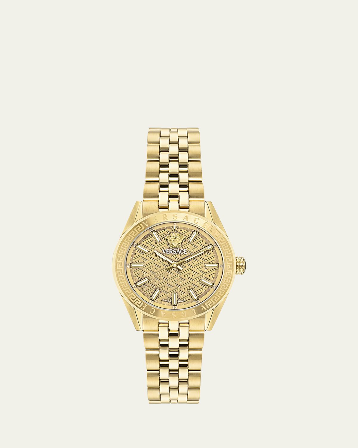 Versace V-Code 36mm IP Yellow Gold Bracelet Watch