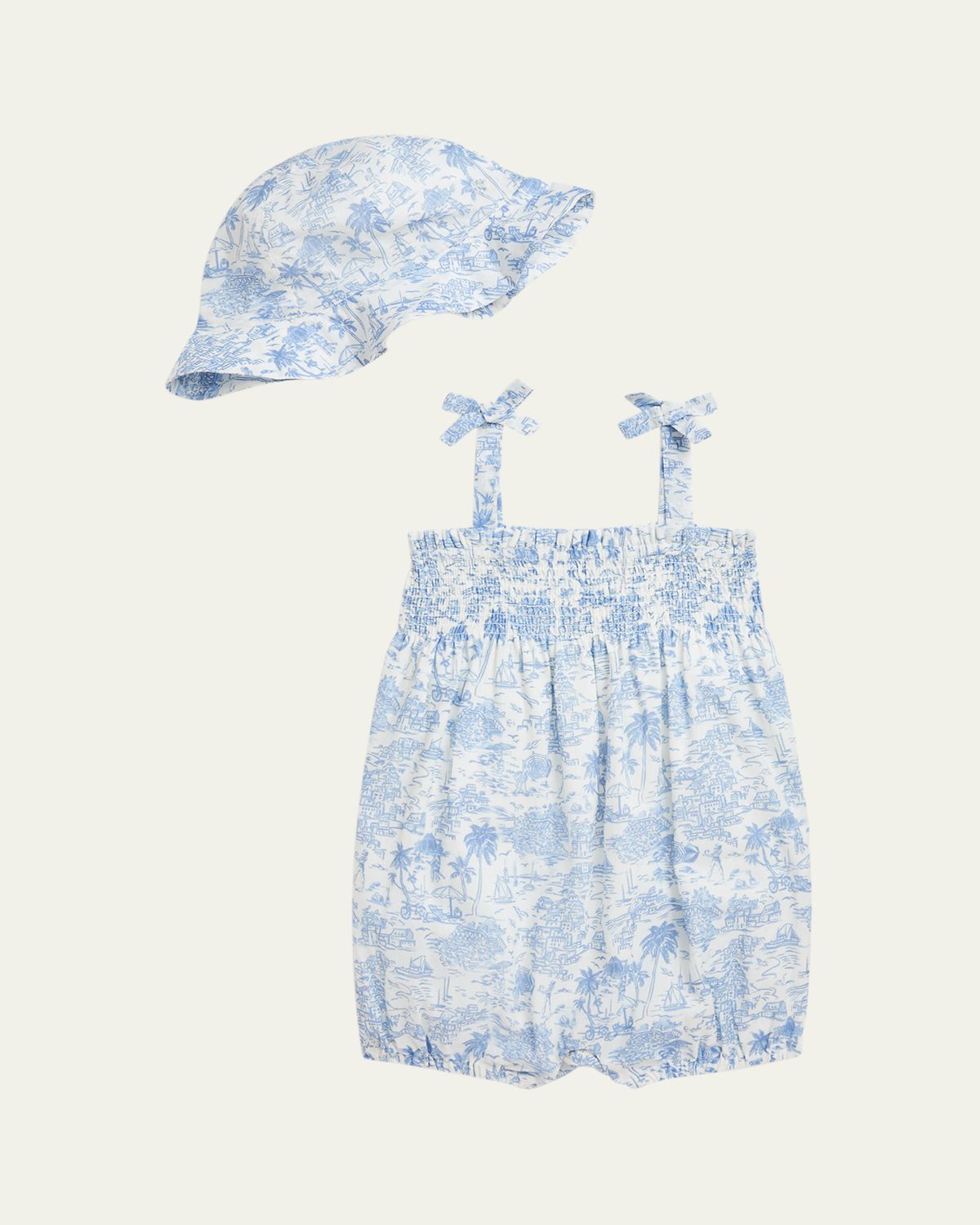Ralph Lauren Childrenswear Girl's Printed Bubble Romper W/ Hat Set, Size 3M-24M
