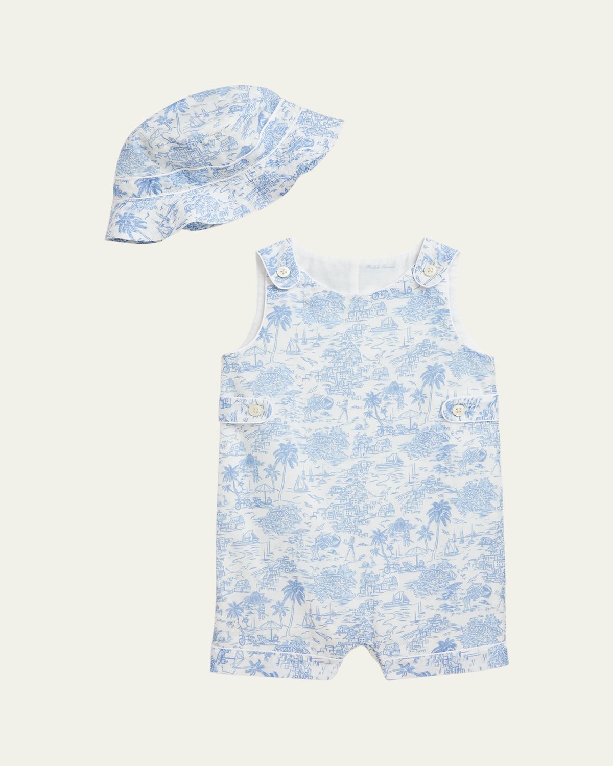 Ralph Lauren Childrenswear Boy's Printed Bubble Romper w/ Hat Set, Size 3M-24M