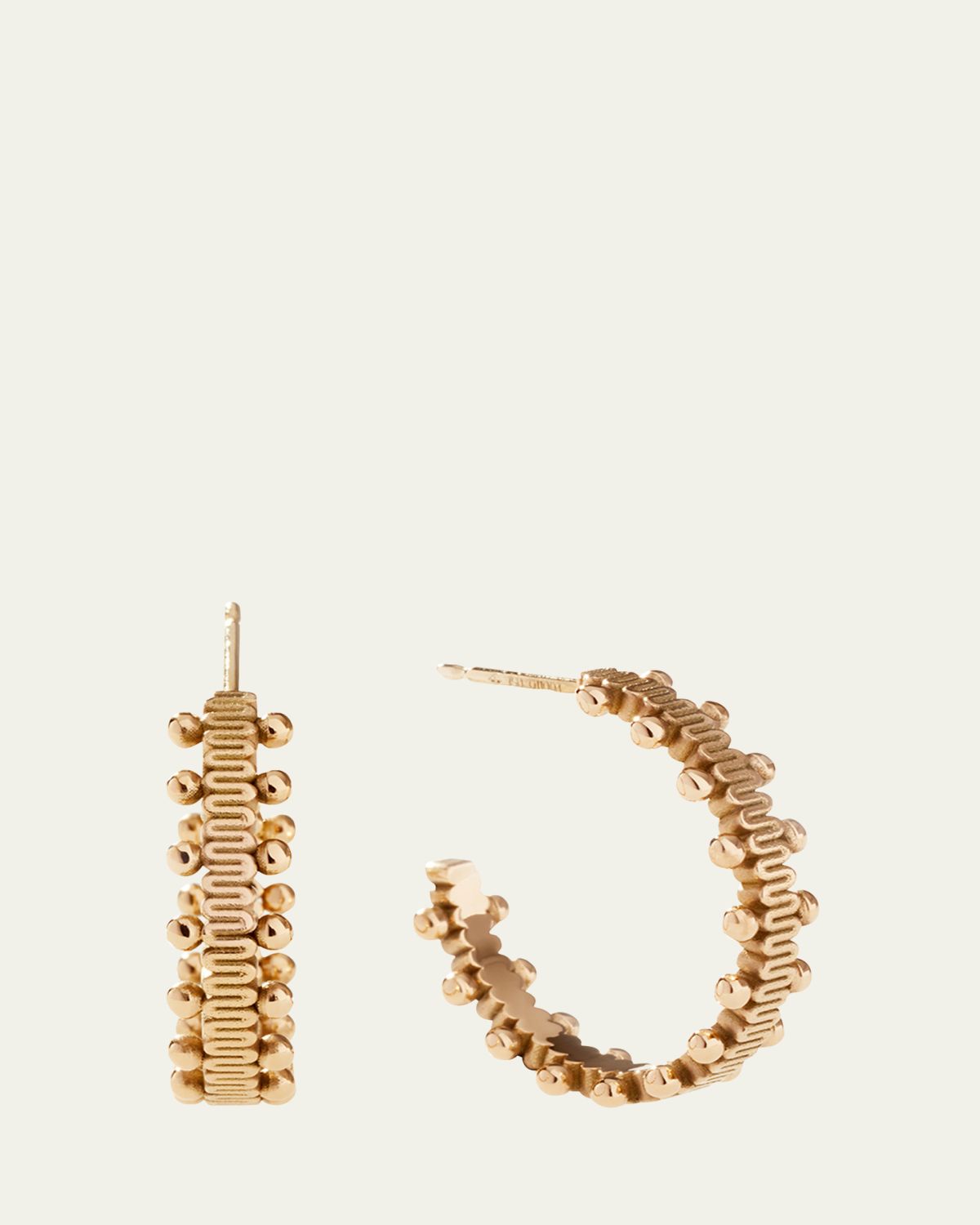 Oscar Massin Beaded 18K Satin Gold Medium Hoop Earrings