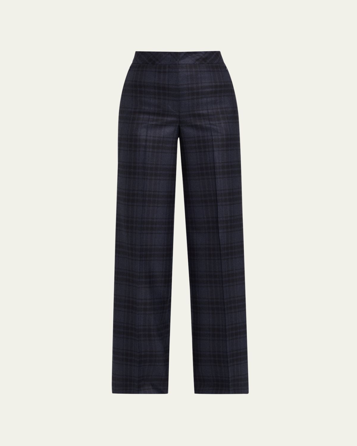 Akris Fior Check Wool Flannel Wide-Leg Trousers