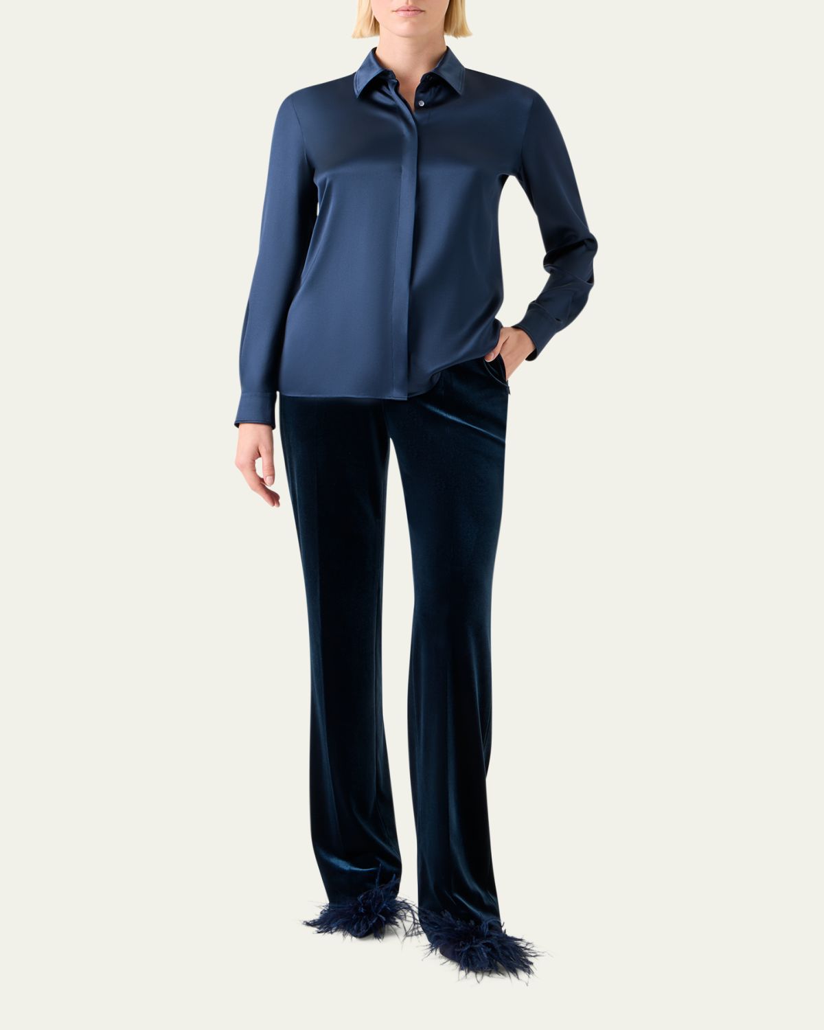 Akris Stretch Silk Satin Button-Down Blouse | Thumbnail 2