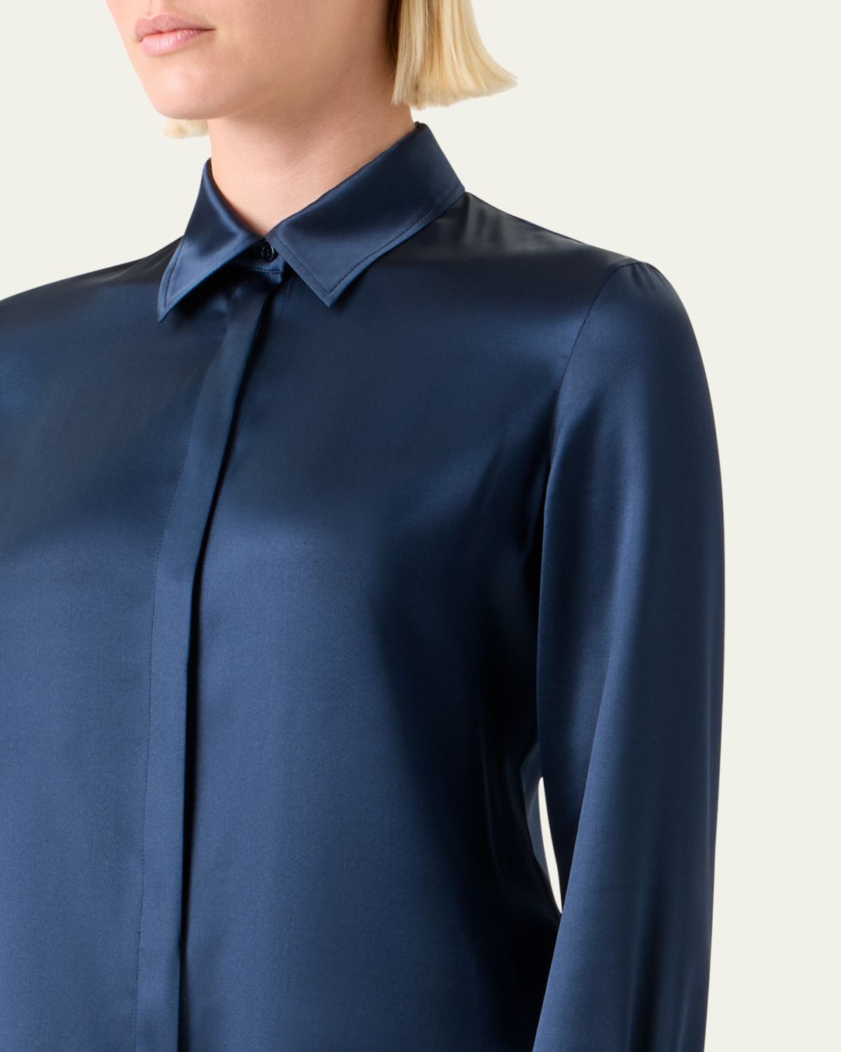 Akris Stretch Silk Satin Button-Down Blouse | Thumbnail 5