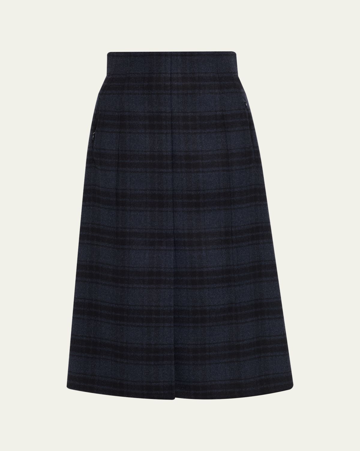 Akris Check Wool Double Face A-Line Midi Skirt