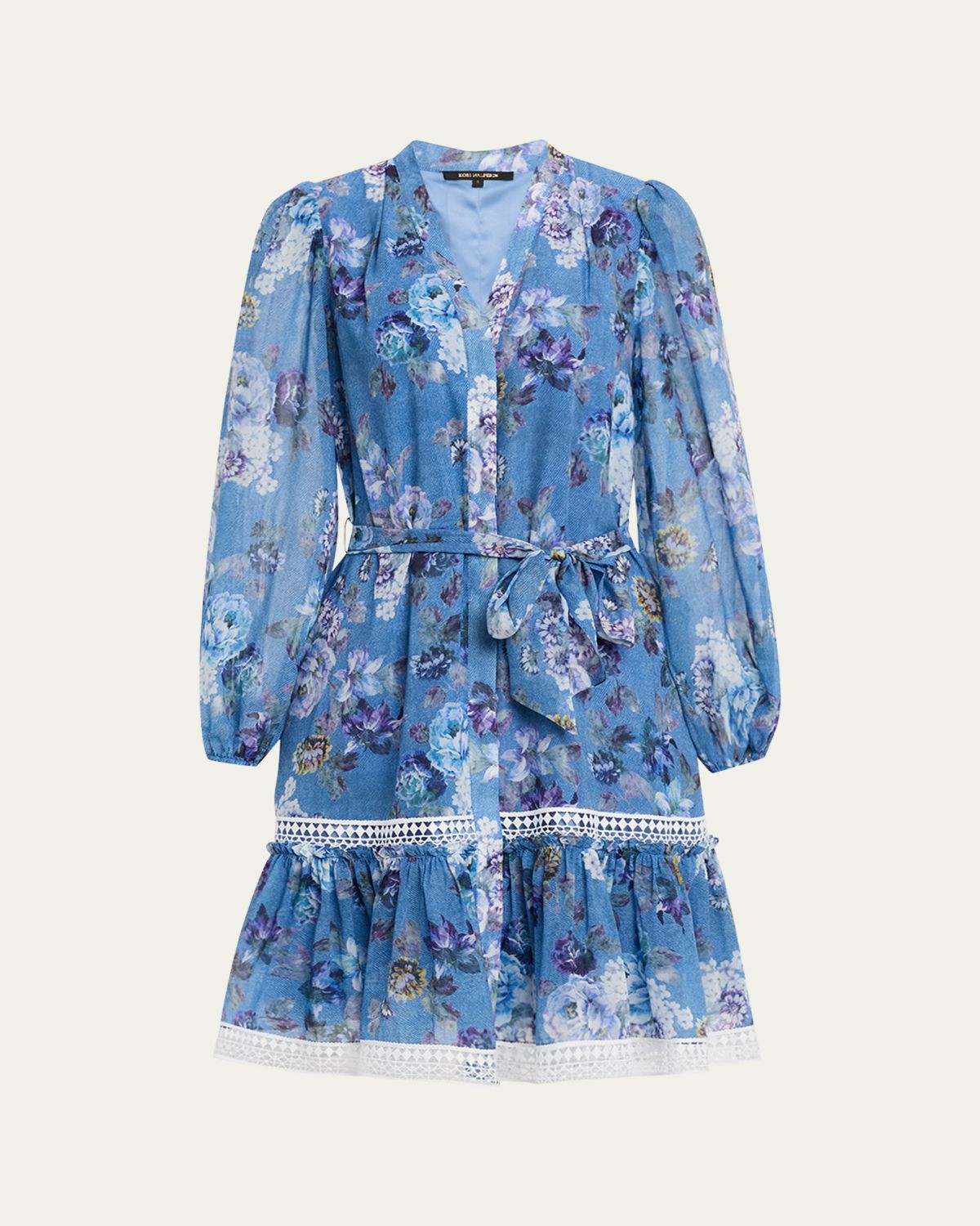 Kobi Halperin Elisa Long-Sleeve Floral Lace-Trim Dress