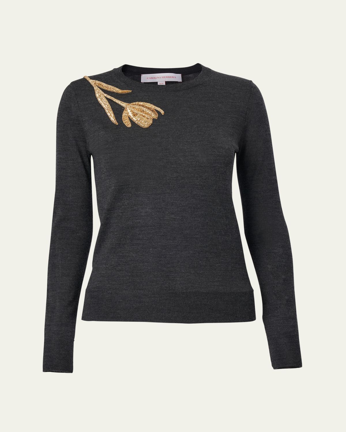 Carolina Herrera Tulip Embellished Wool-Silk Sweater