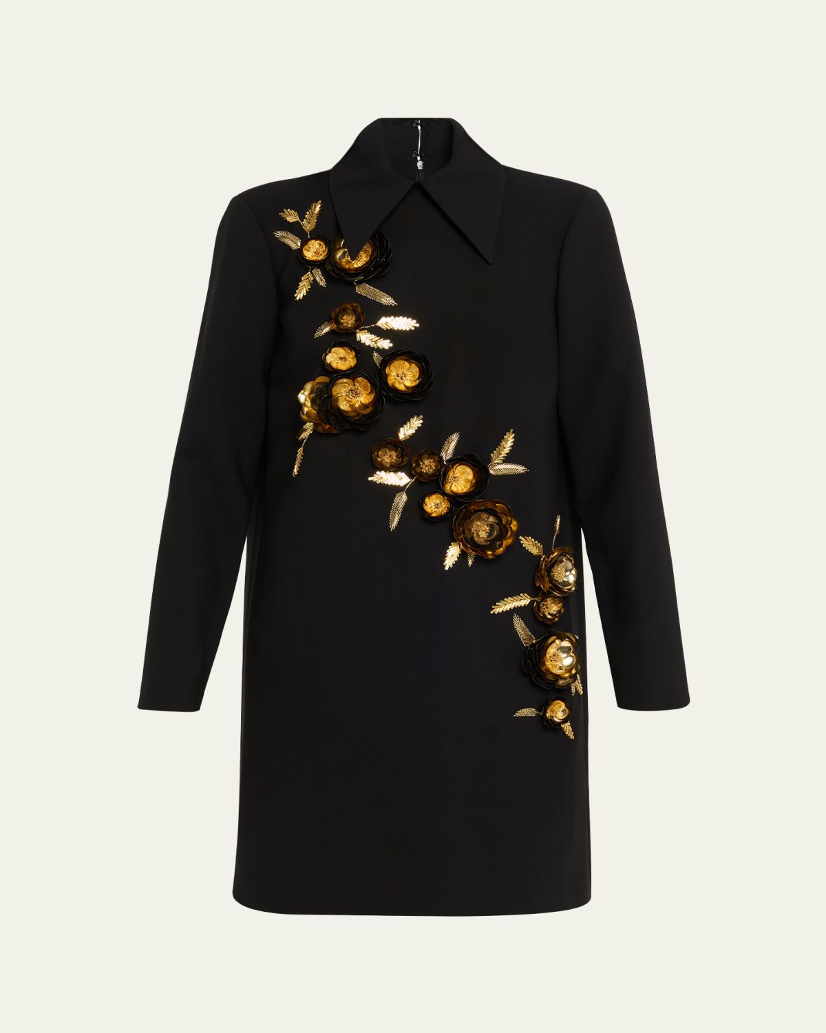Carolina Herrera Floral Embellished Wool Shift Dress