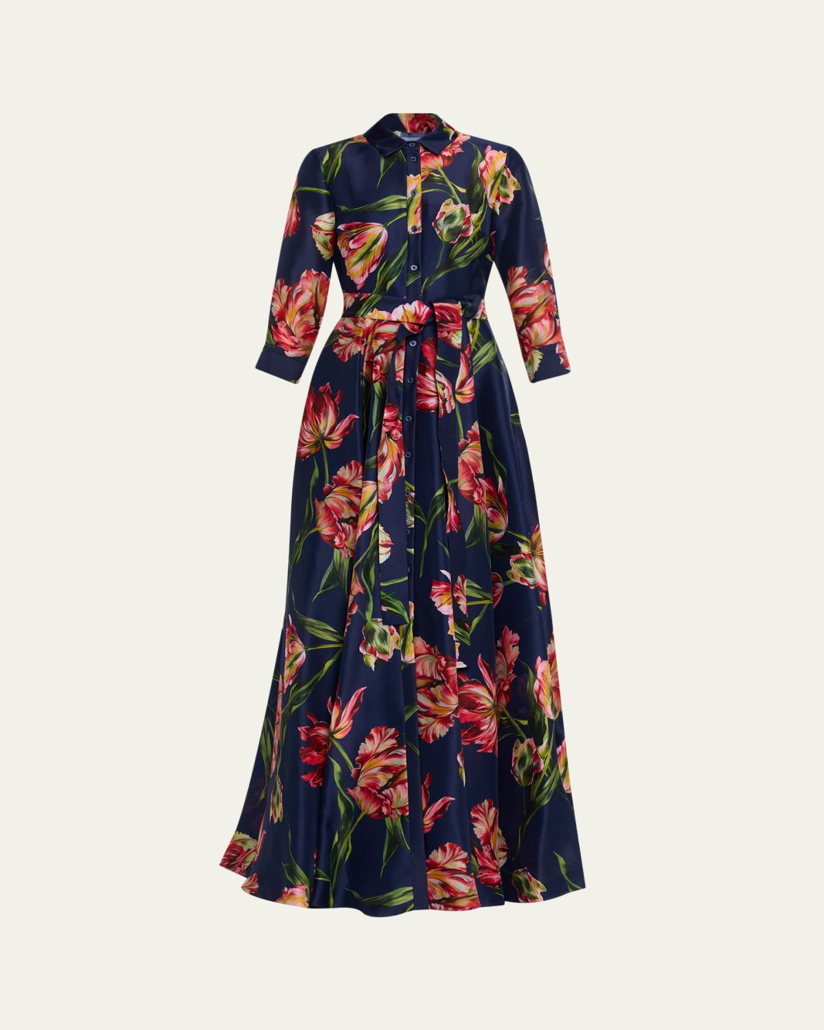 Carolina Herrera Floral Silk Belted Long-Sleeve Trench Gown
