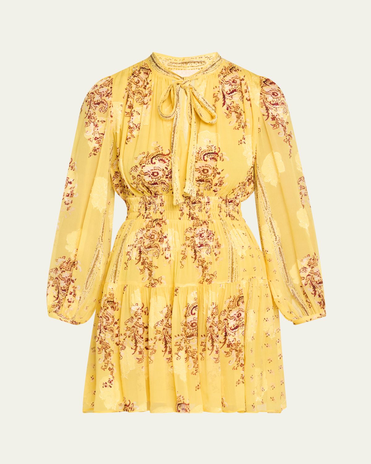 Ulla Johnson Maris Necktie Long-Sleeve Mini Dress