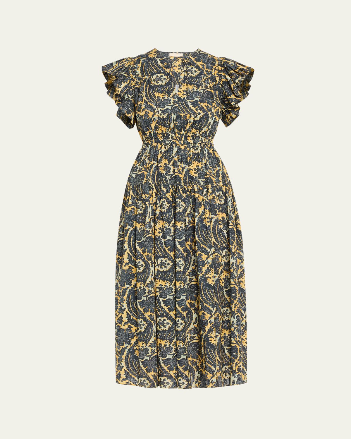 Ulla Johnson Kairi Flutter-Sleeve Midi Dress