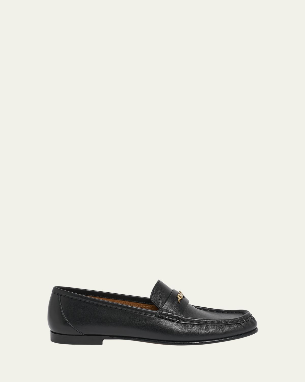 Chloe Leather Logo Chain Penny Loafers