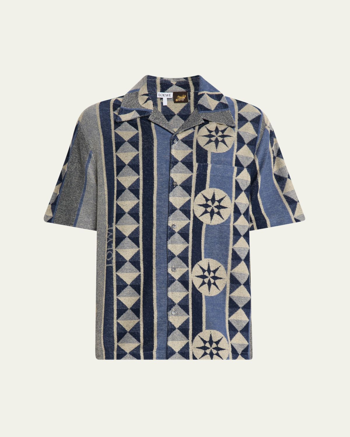 Loewe Men's Cotton Terry Compass-Print Camp Shirt
