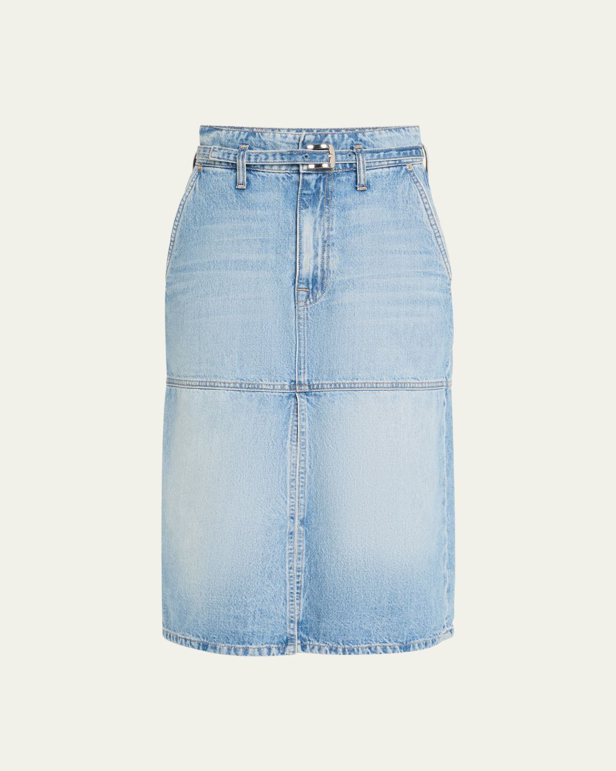 Brandon Maxwell Cecilia Belted Denim Midi Skirt - Women's Clothing