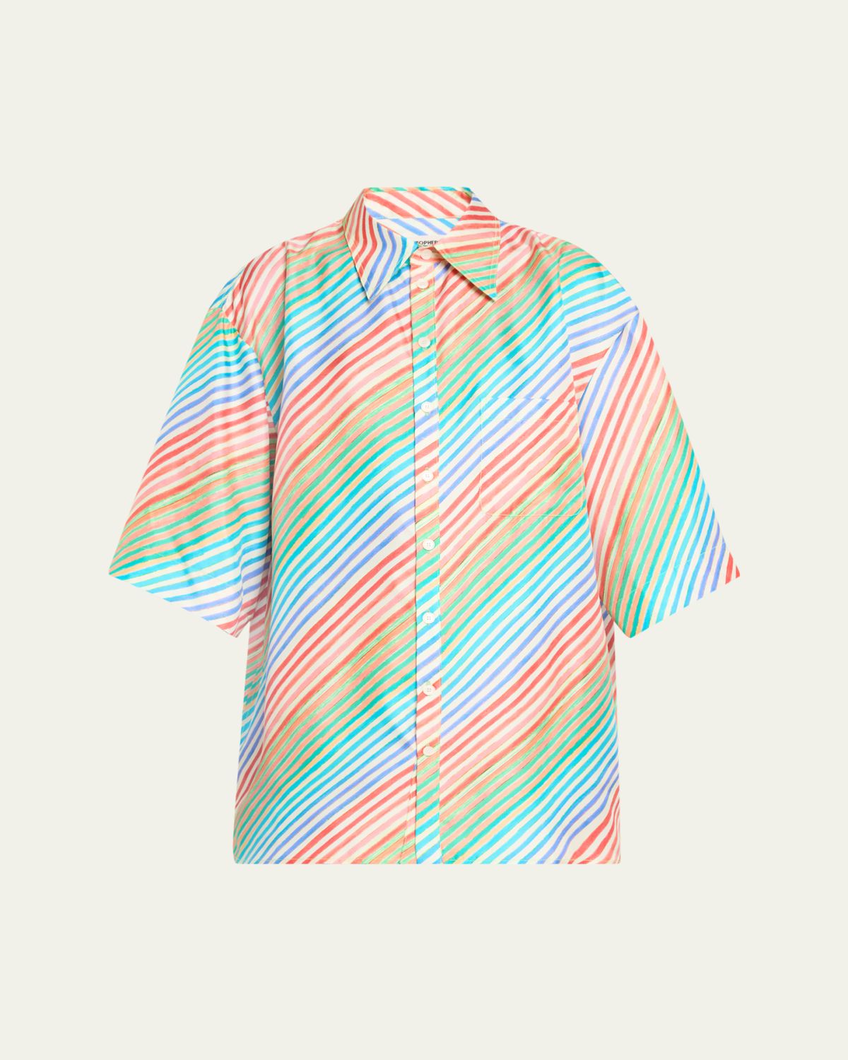 CHRISTOPHER JOHN ROGERS Crayon Stripe Jumbo Short Sleeve Silk Shirt