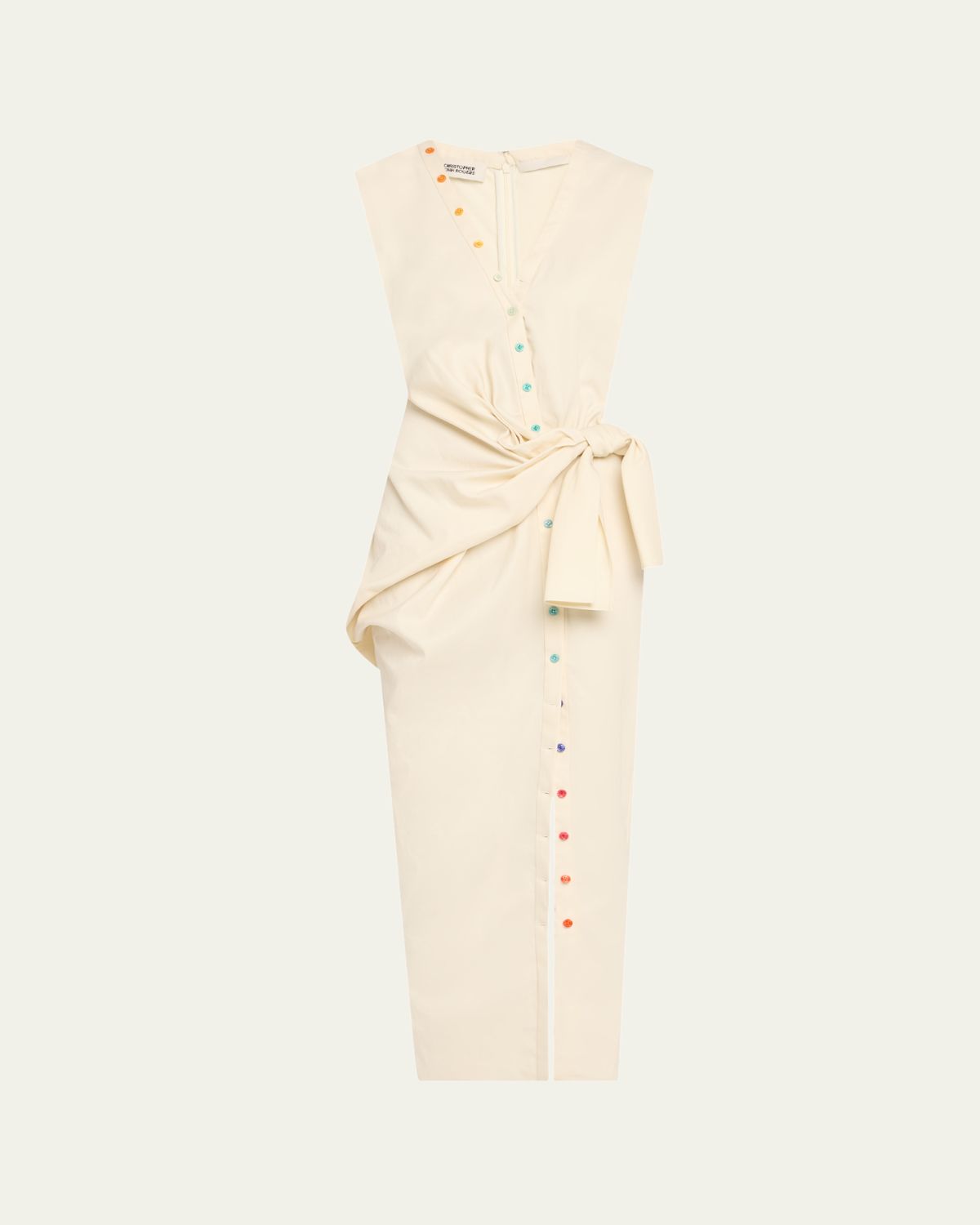 CHRISTOPHER JOHN ROGERS V-Neck Sleeveless Sarong Maxi Shirtdress