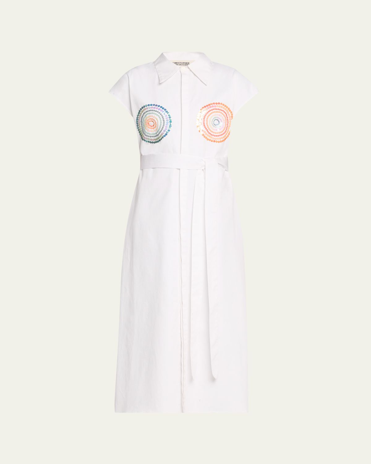 CHRISTOPHER JOHN ROGERS Sequined Sleeveless Belted Shirtdress