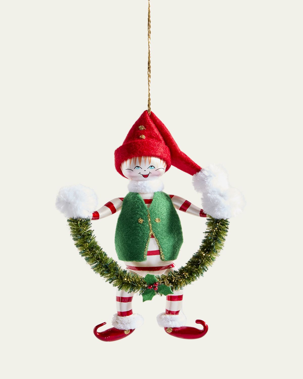 De Carlini Mistletoe Garland Elf Christmas Ornament
