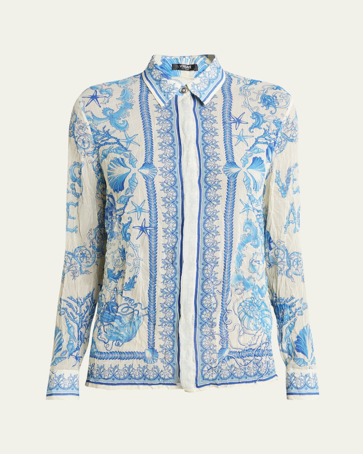 Versace Underwater Barocco Foulard Bicolor Crinkle Formal Shirt
