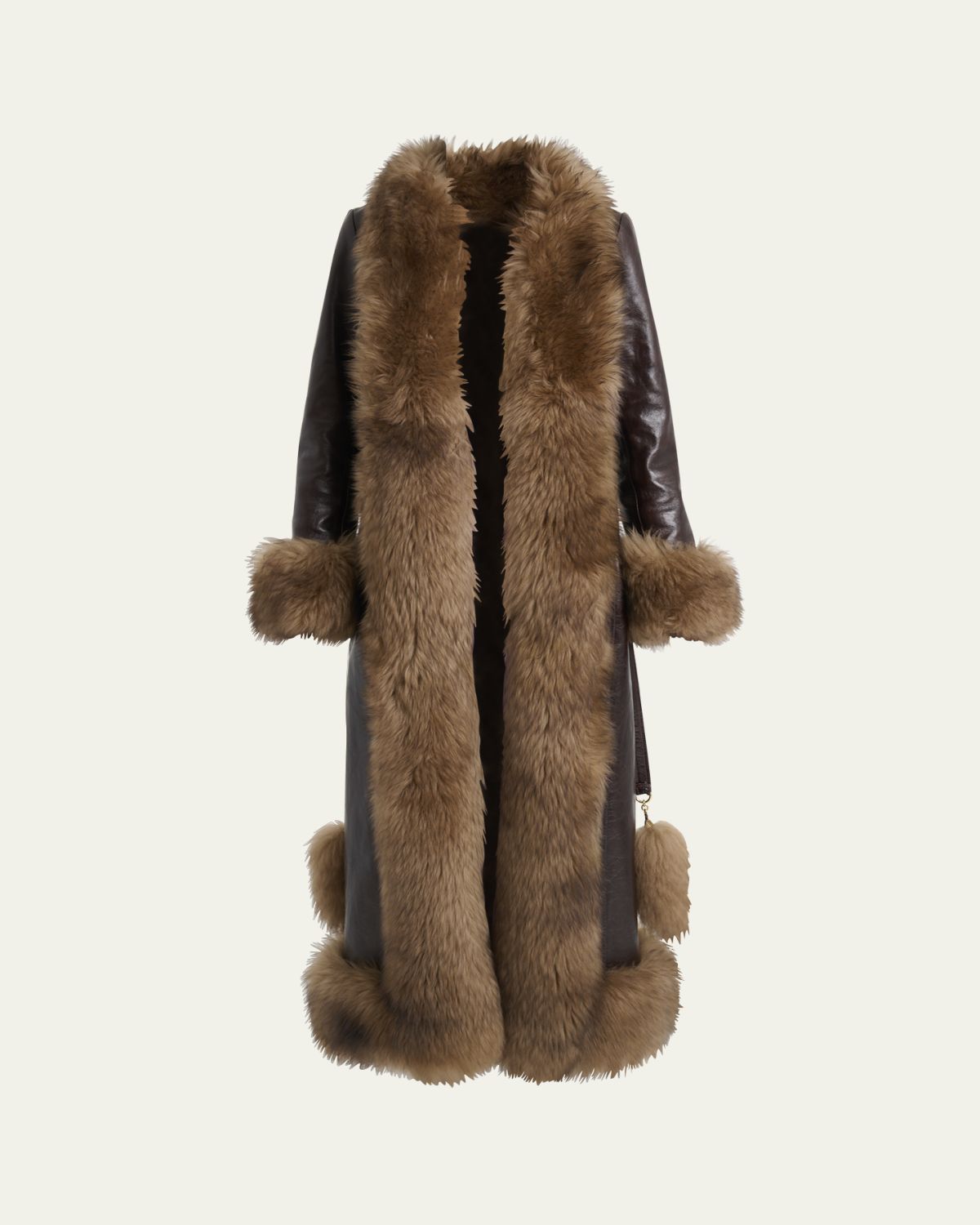 Chloe Lamb Shearling-Trim Shiny Leather Long Coat