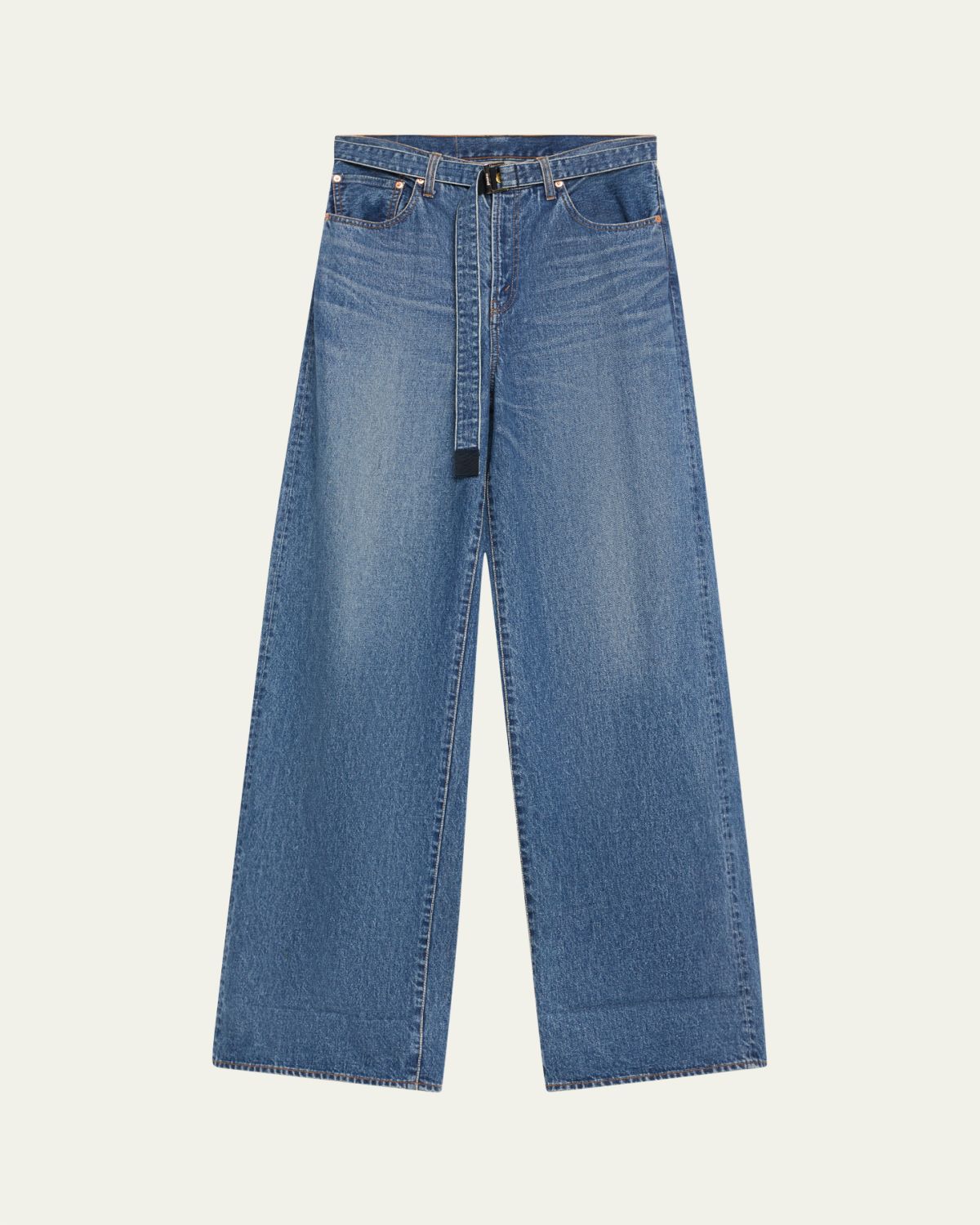 SACAI Belted Denim Wide-Leg Pants