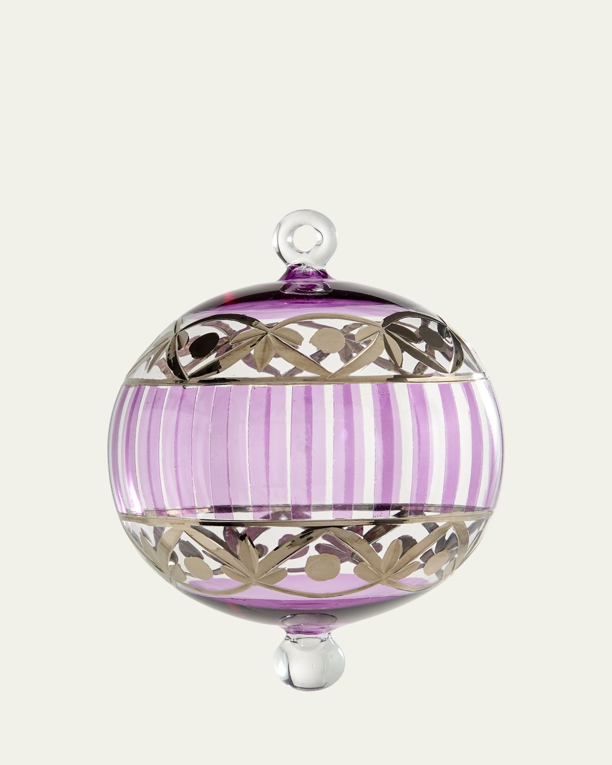 Bergdorf Goodman Clear Ball Christmas Ornament with Purple and Platinum Details