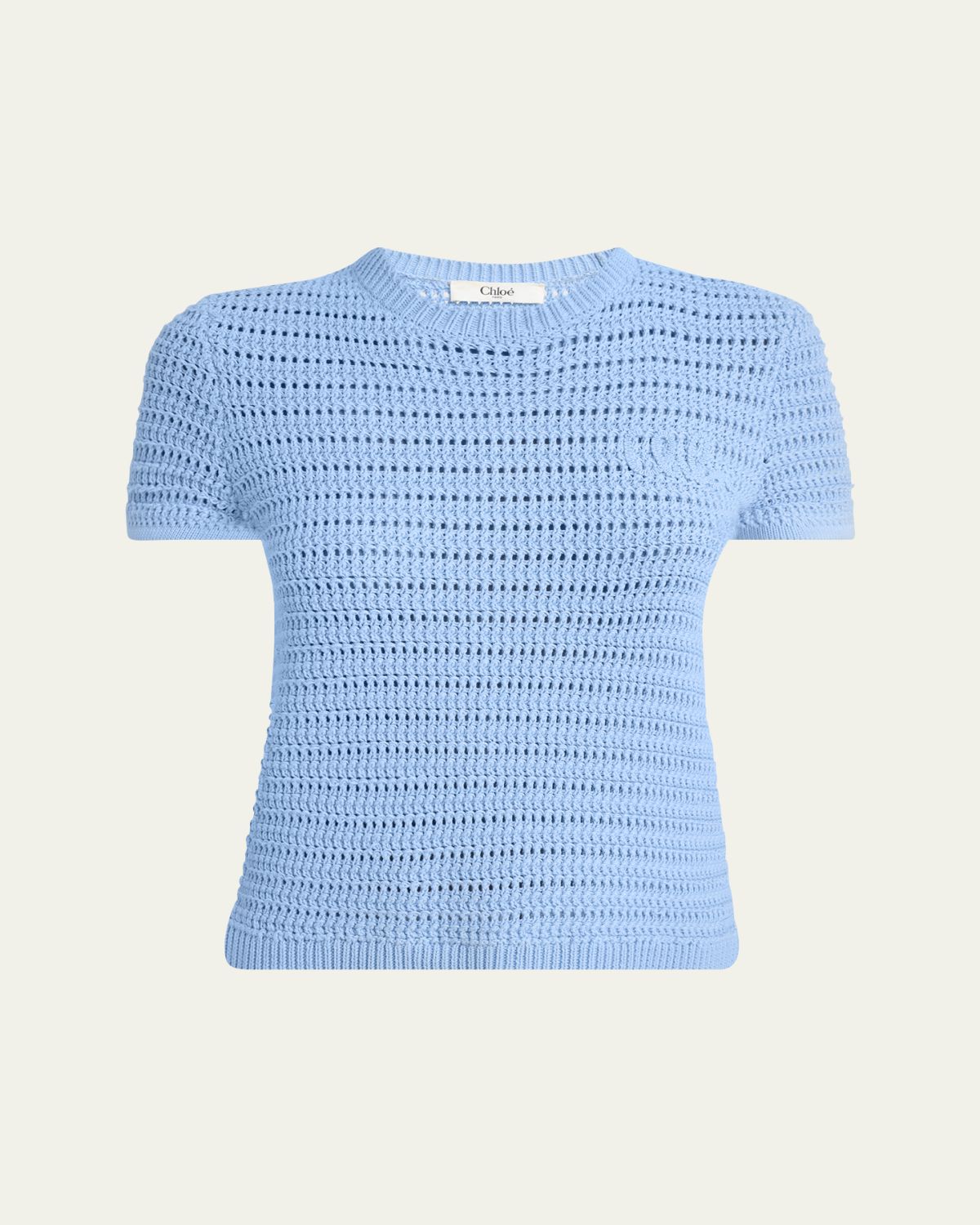 Chloé Open-Knit Logo Embroidered Top