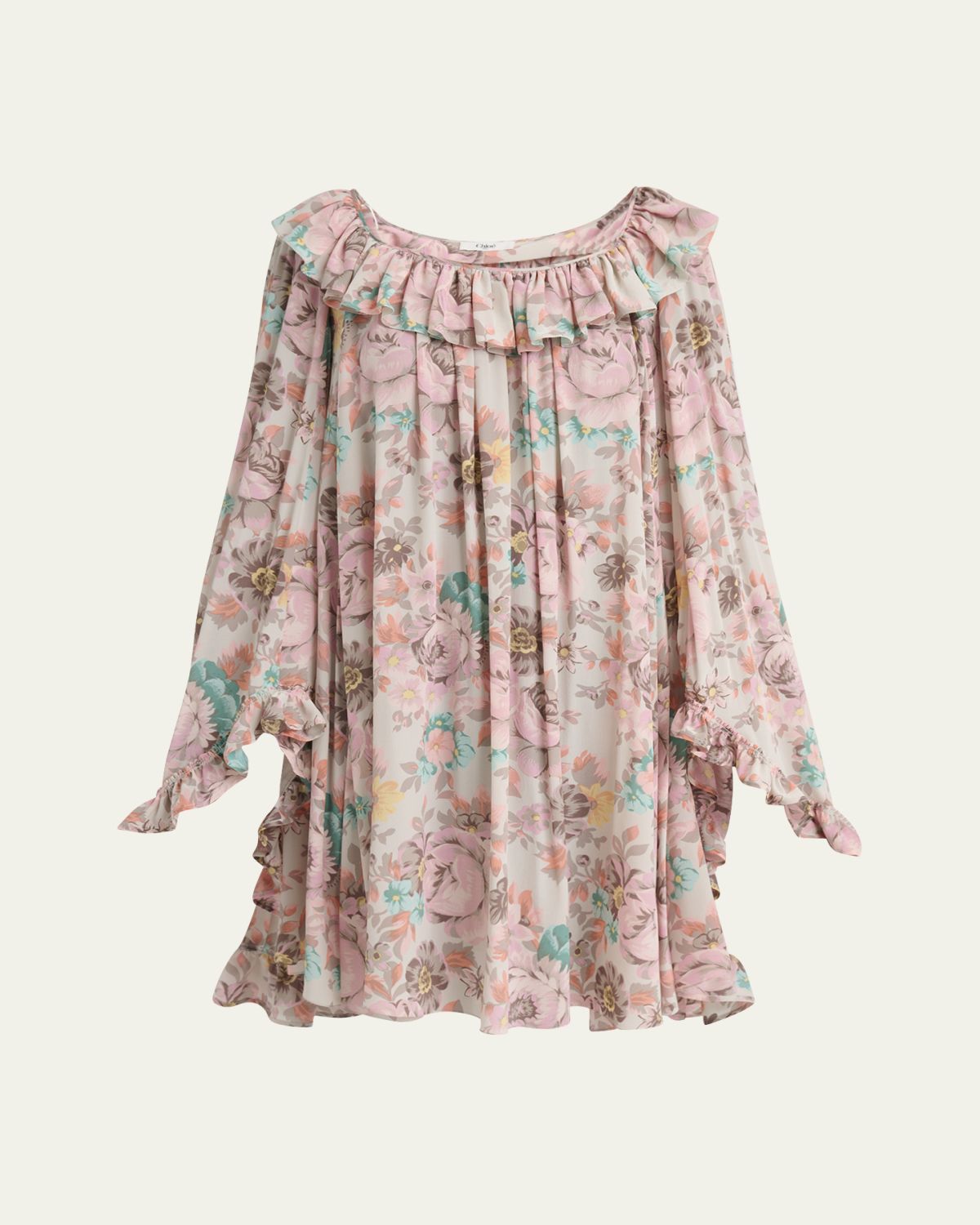 Chloé Ruffle-Trim Silk Mini Shift Dress