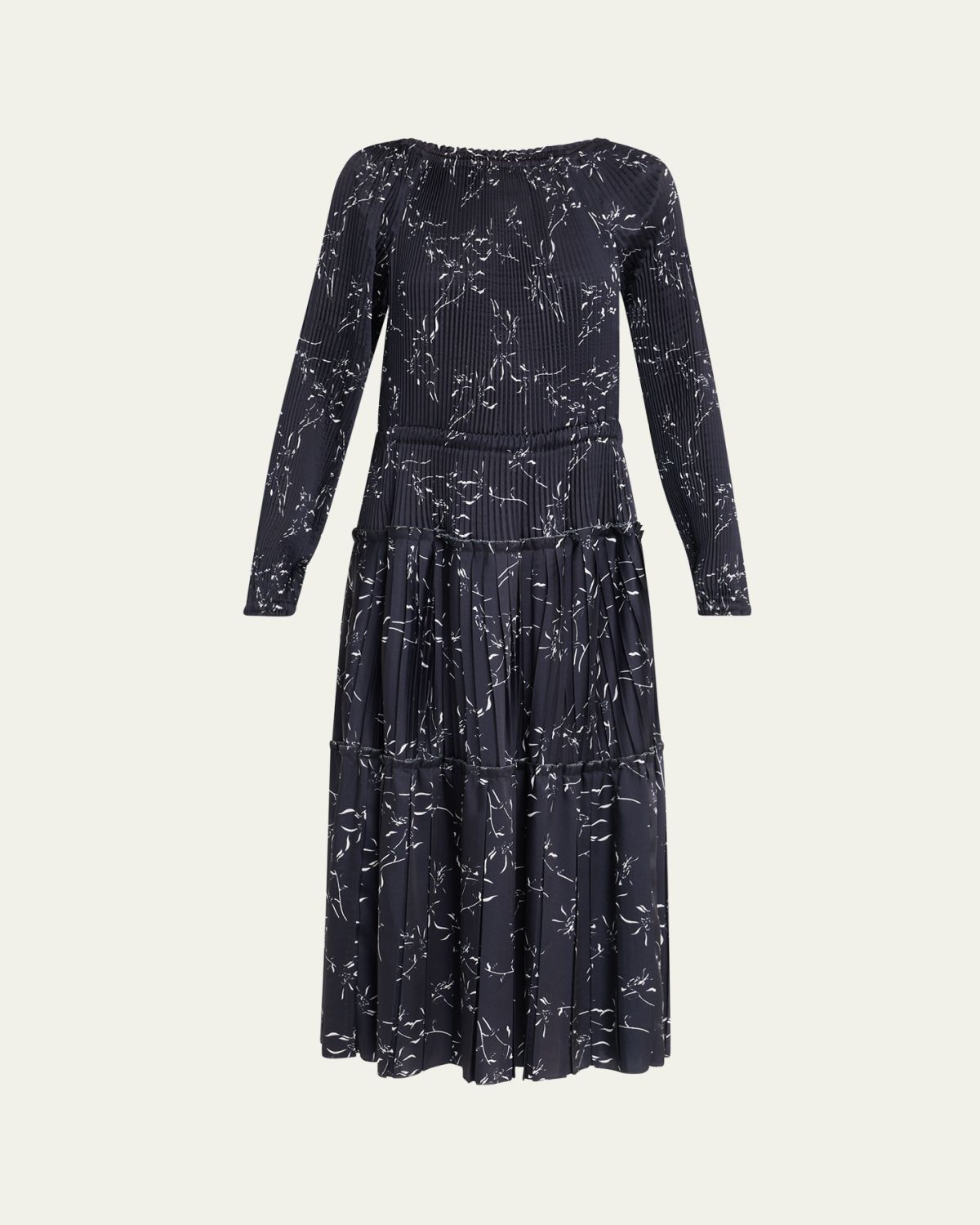 Plan C Pleated Long-Sleeve Midi Dress