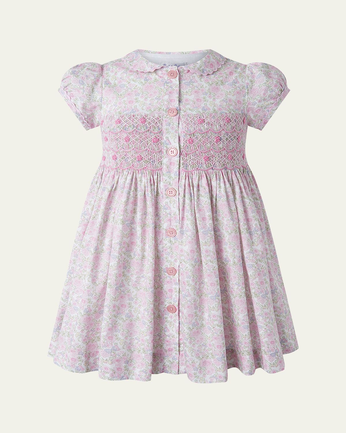 Rachel Riley Girl's Ditsy Floral-Print Smocked Dress, Size 2-