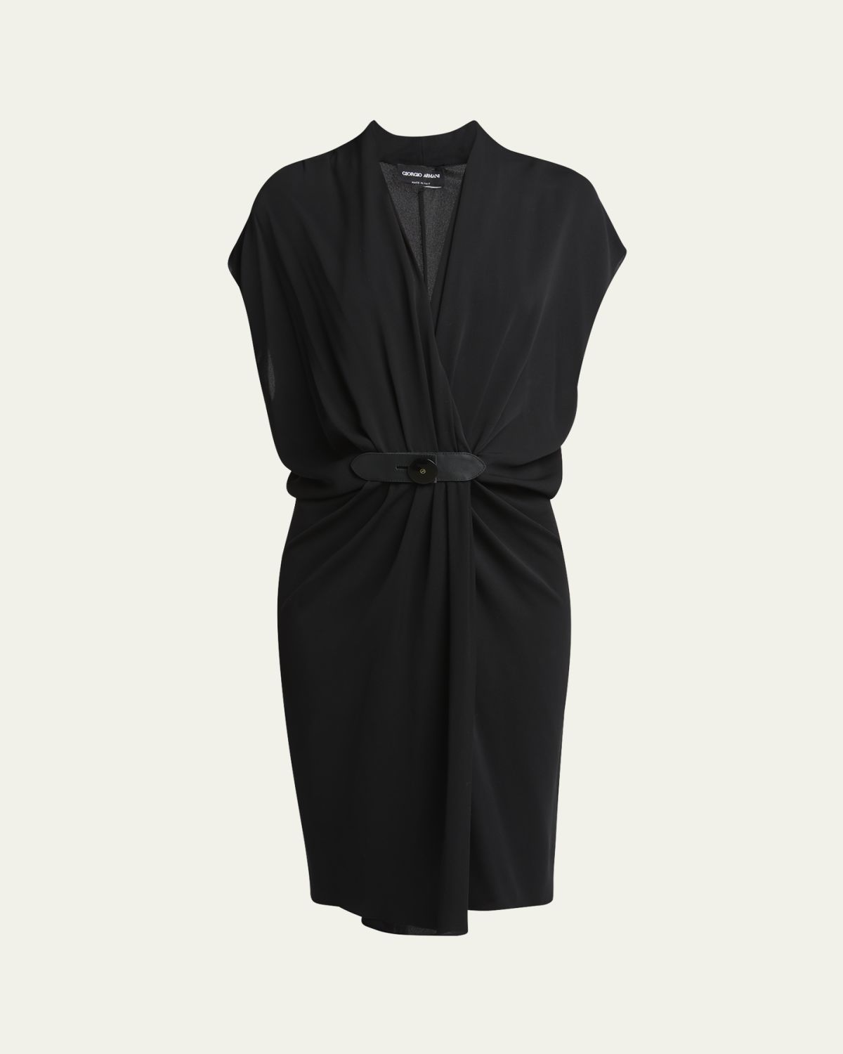 Giorgio Armani Gathered Leather Buckle Silk Dress