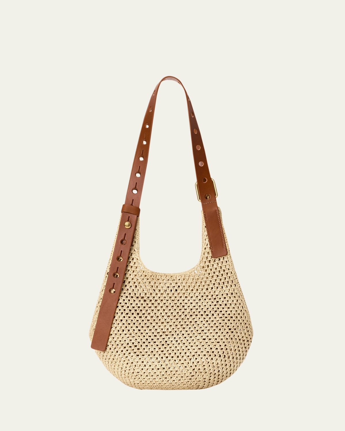 Loewe x Paula's Ibiza Small Punch Hole Hobo Bag in Raffia and Leather | Thumbnail 4