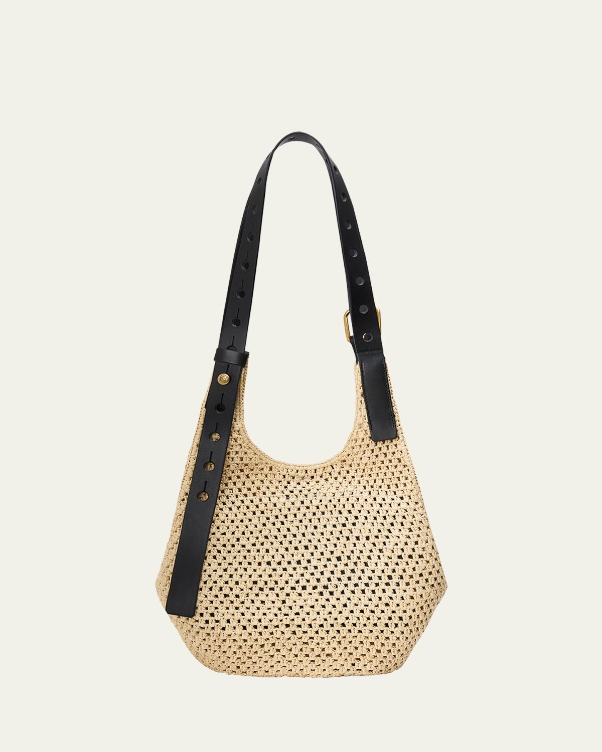 Loewe x Paula 's Ibiza Small Punch Hole Hobo Bag in Raffia and Leather