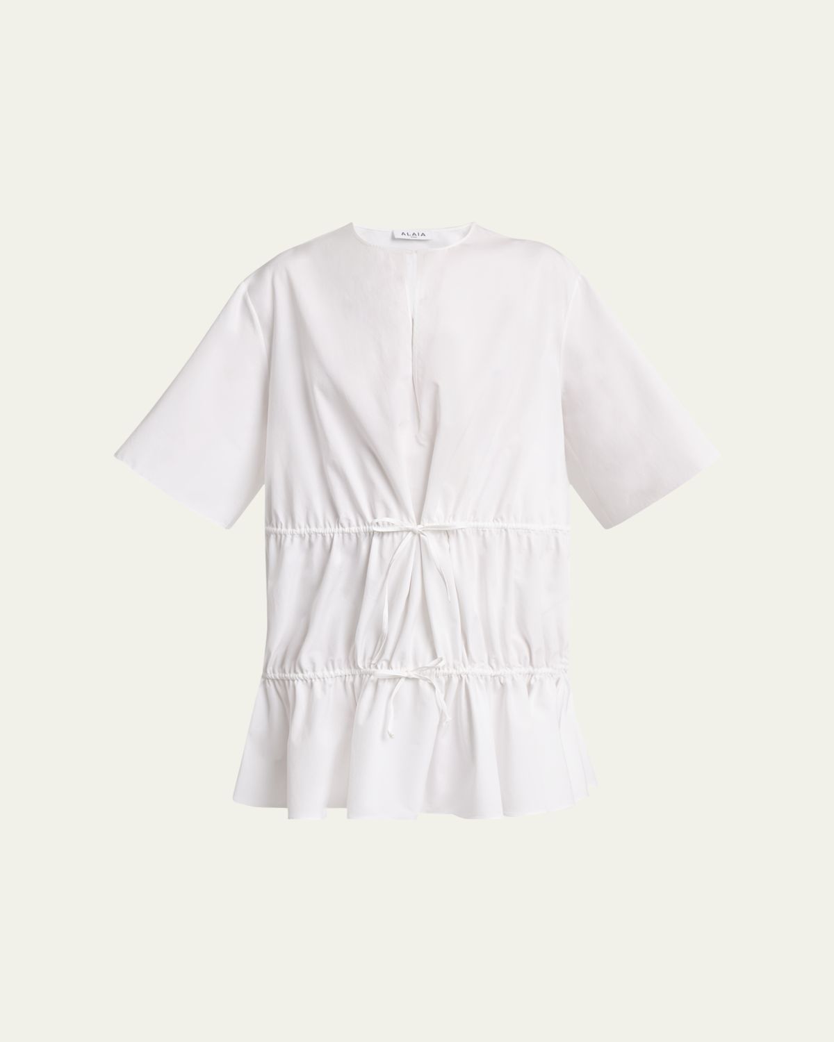 ALAIA Short-Sleeve Tiered Tie Mini Dress