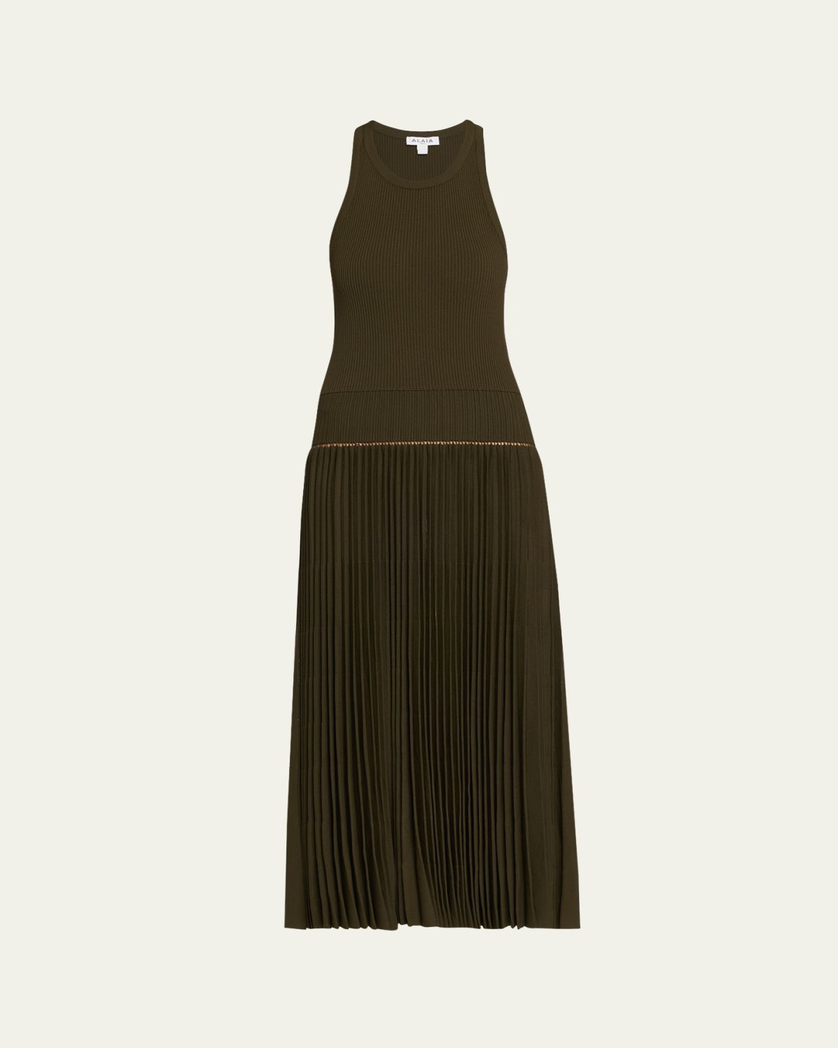 ALAIA Sleeveless Drop-Waist Pleated Midi Dress