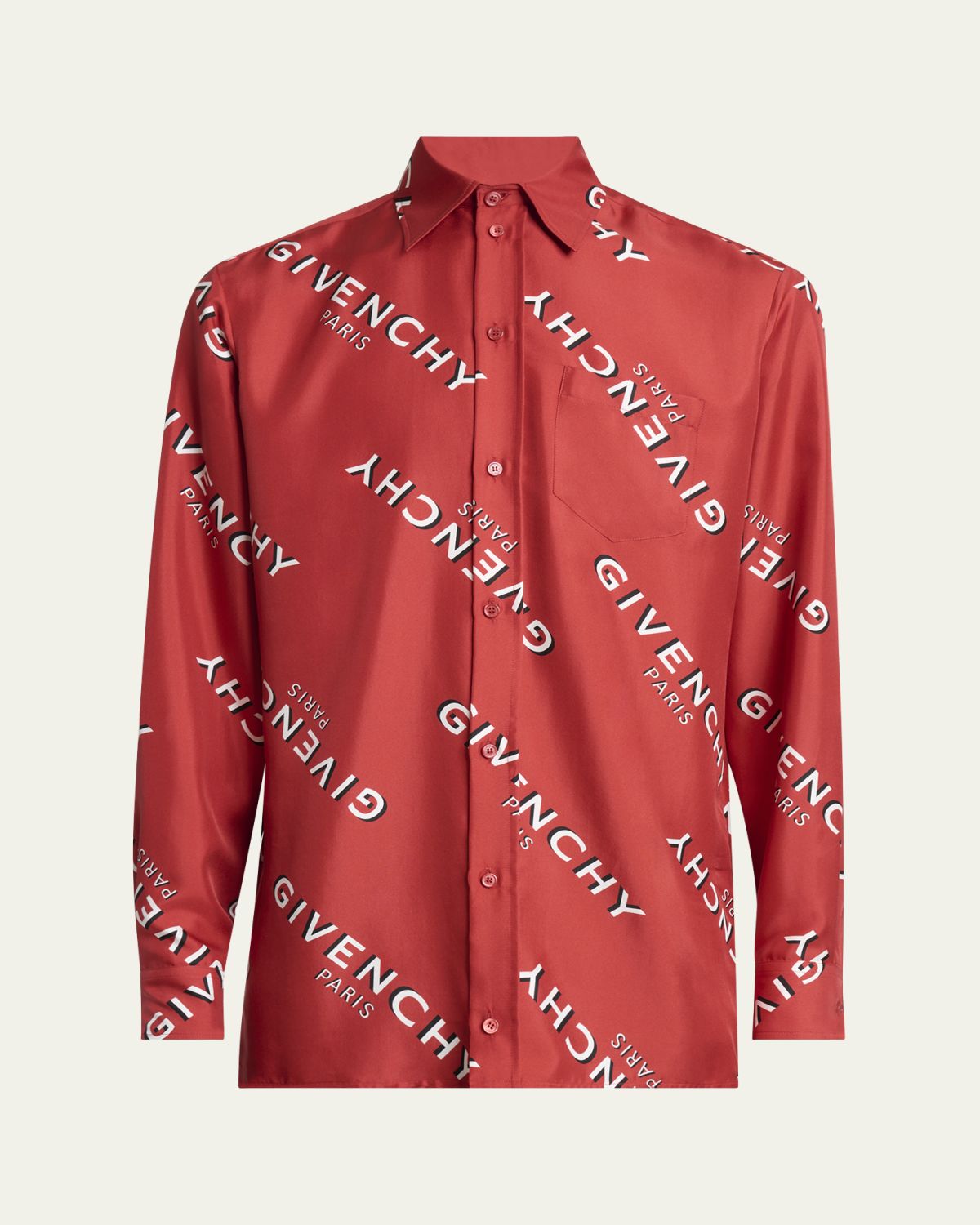 Givenchy Men's Diagonal-Logo Silk Shirt