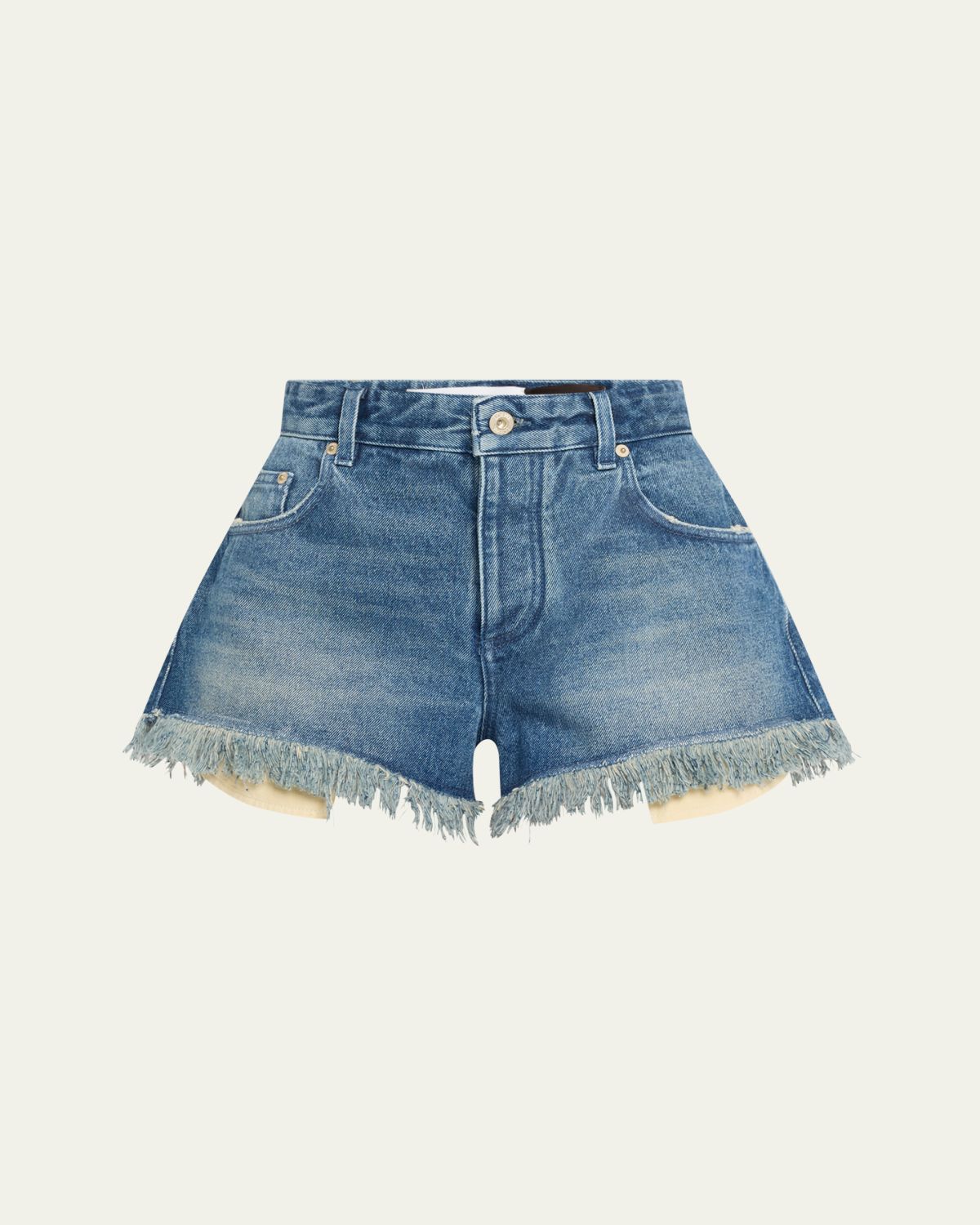 Loewe Anagram Detail Frayed Denim Shorts