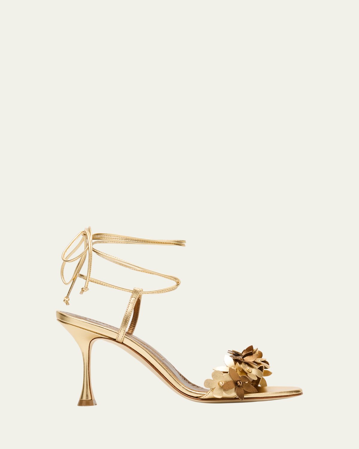 Manolo Blahnik Anista Floral Metallic Leather Sandals