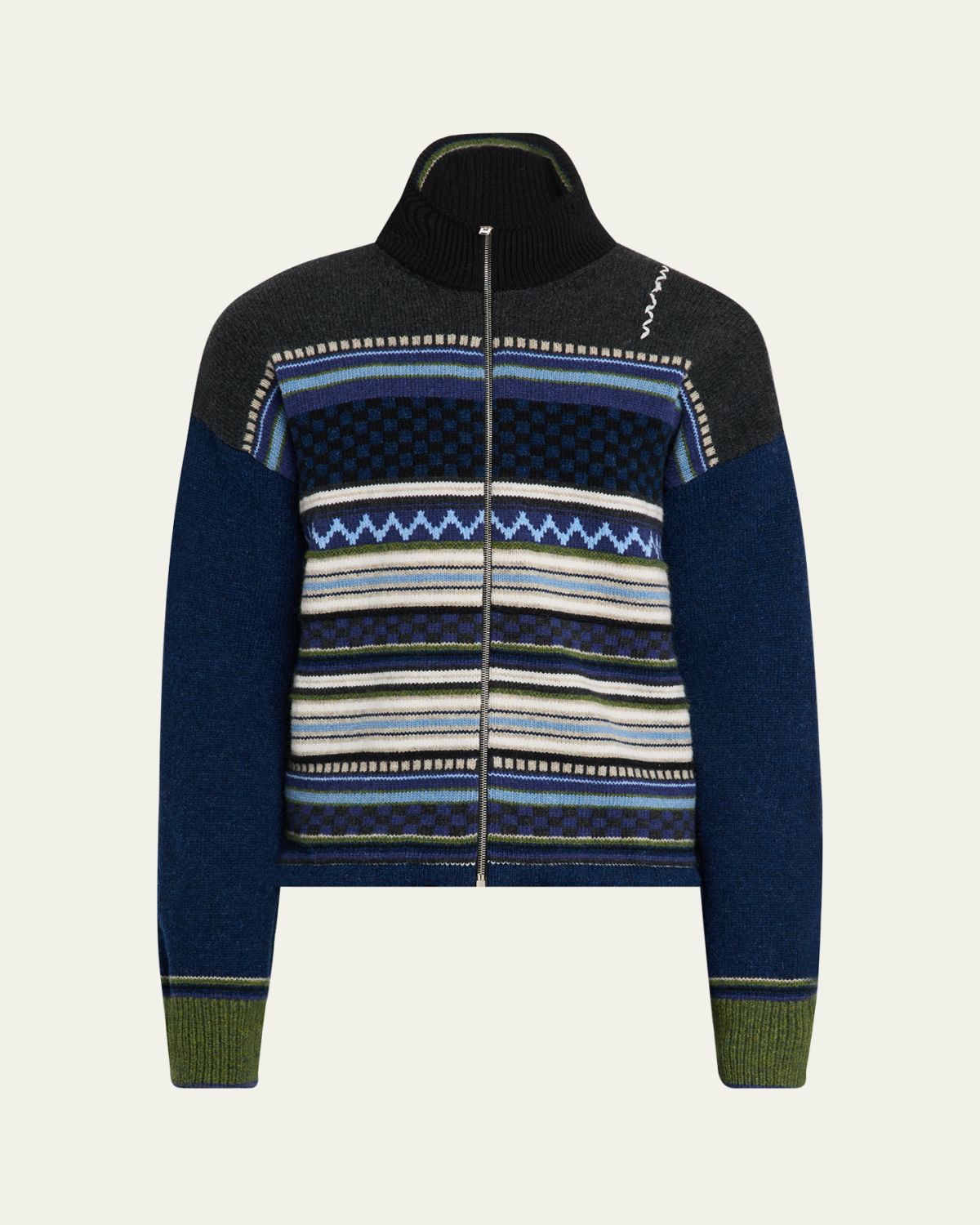 Marni Men's Mixed Stripe Jacquard Full-Zip Cardigan